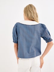 Oliver Bonas Blue Striped Scalloped Collar Blouse - Image 2 of 7