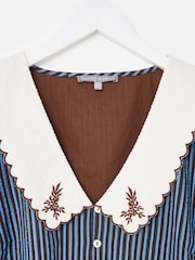 Oliver Bonas Blue Striped Scalloped Collar Blouse - Image 5 of 7