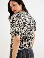 Oliver Bonas Brown Leopard Print Button Up Short Sleeve Sweatshirt - Image 2 of 7