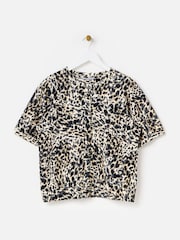 Oliver Bonas Brown Leopard Print Button Up Short Sleeve Sweatshirt - Image 3 of 7