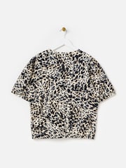Oliver Bonas Brown Leopard Print Button Up Short Sleeve Sweatshirt - Image 4 of 7