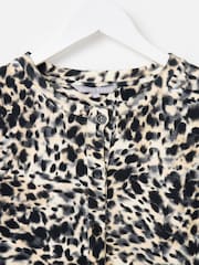 Oliver Bonas Brown Leopard Print Button Up Short Sleeve Sweatshirt - Image 5 of 7