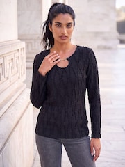 Roman Black Horsebit Trim Textured Top - Image 1 of 4