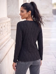 Roman Black Horsebit Trim Textured Top - Image 3 of 4