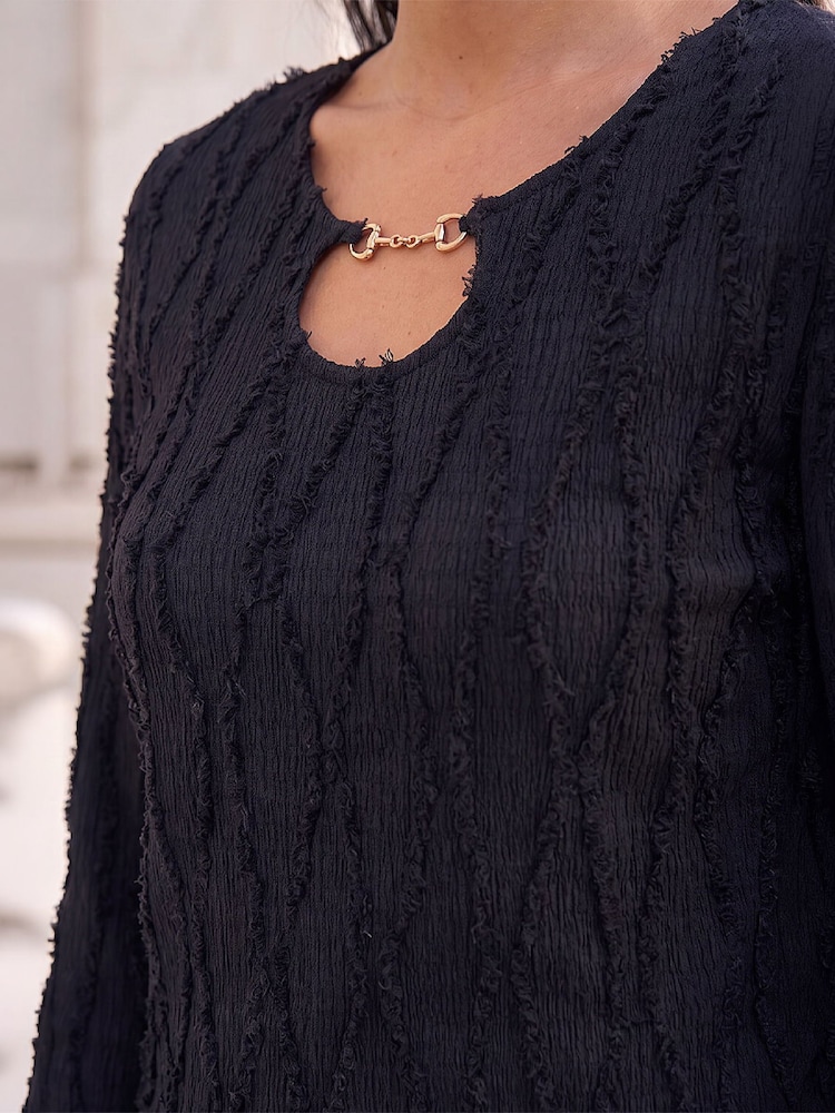 Roman Black Horsebit Trim Textured Top - Image 4 of 4 Roman Black Horsebit Trim Textured Top - Image 4 of 4