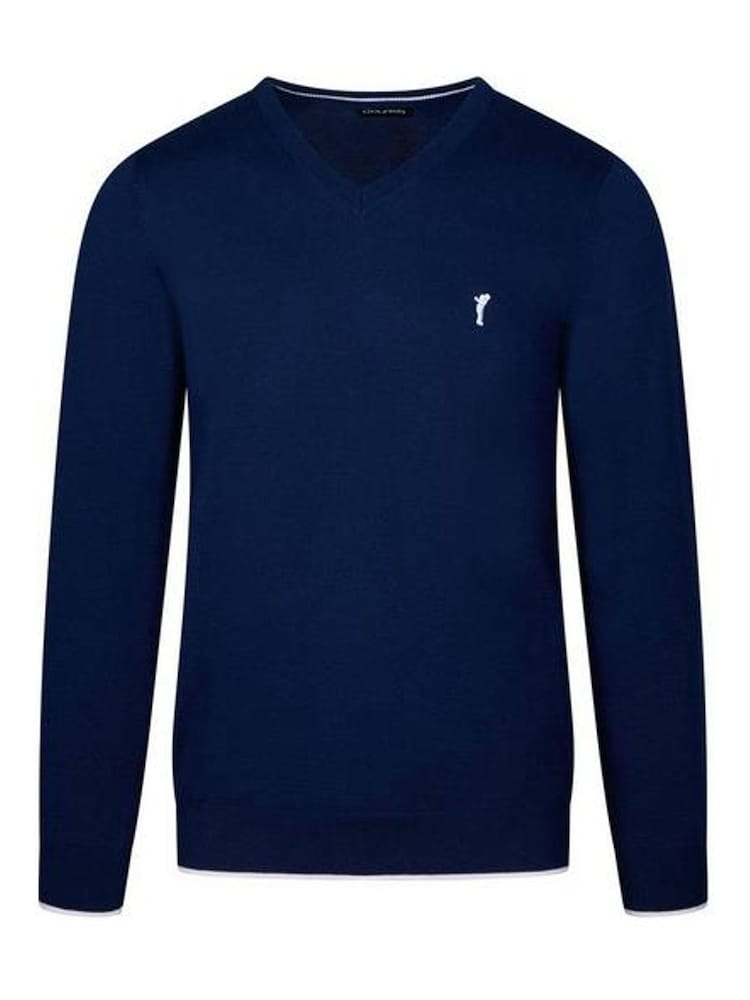 Golfino Blue Palermo V-Neck Golf Pullover Mid Layer Jumper - Image 1 of 4 Golfino Blue Palermo V-Neck Golf Pullover Mid Layer Jumper - Image 1 of 4