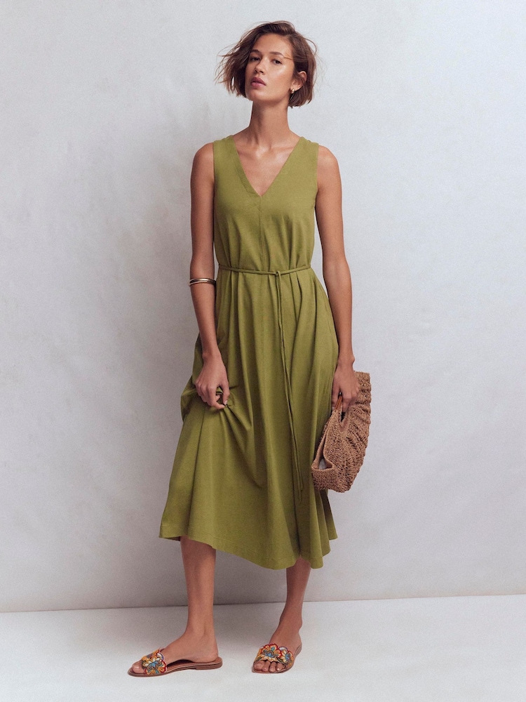 Boden Green Mia V-neck Jersey Midi Dress - Image 1 of 3 Boden Green Mia V-neck Jersey Midi Dress - Image 1 of 3