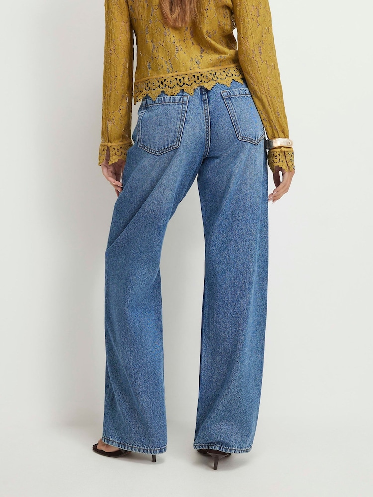 River Island Blue High Rise Relaxed Straight Leg Jeans - Image 4 of 4