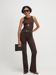 River Island Brown High Rise Belted Stretch Straight Jeans - Image 1 of 4