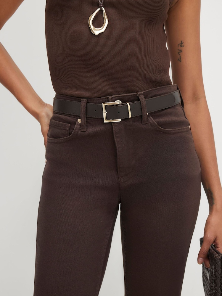 River Island Brown High Rise Belted Stretch Straight Jeans - Image 2 of 4
