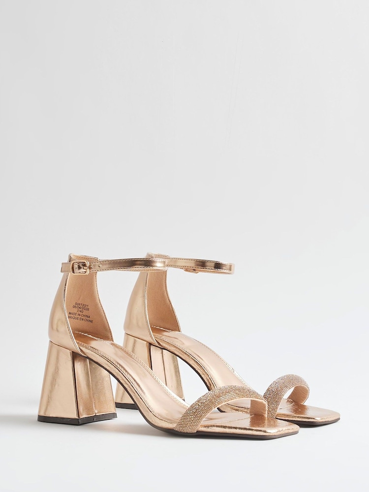 River Island Gold Closed Back Block Heeled Sandals - Image 2 of 5 River Island Gold Closed Back Block Heeled Sandals - Image 2 of 5