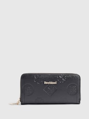 River Island Black Monogram Embossed Zip Around Purse - Image 1 of 5