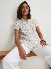 Cream na Floral - River Island Short Sleeve Button Front Blouse - Larawan 1 ng 4