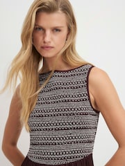 River Island Brown Sleeveless Boat Neck Embroidered Hem Midi Dress - Image 3 of 4