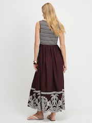River Island Brown Sleeveless Boat Neck Embroidered Hem Midi Dress - Image 4 of 4