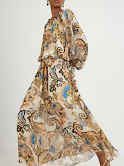 River Island Cream Long Sleeve Paisley Metallic Maxi Dress - Image 3 of 4