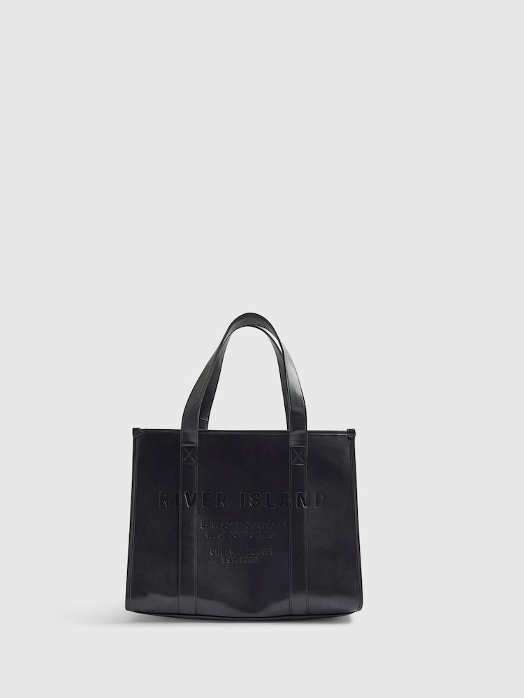 River Island Black Debossed Shopper Tote Bag - Image 2 of 5