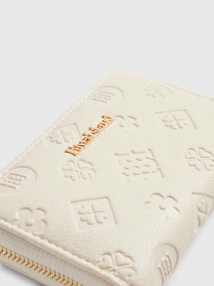 River Island Cream Embossed Monogram Zip Around Purse - Image 5 of 5