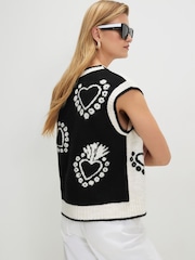 River Island Black Sleeveless Monogram Knitted Waistcoat - Image 2 of 4