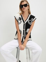 River Island Black Sleeveless Monogram Knitted Waistcoat - Image 4 of 4
