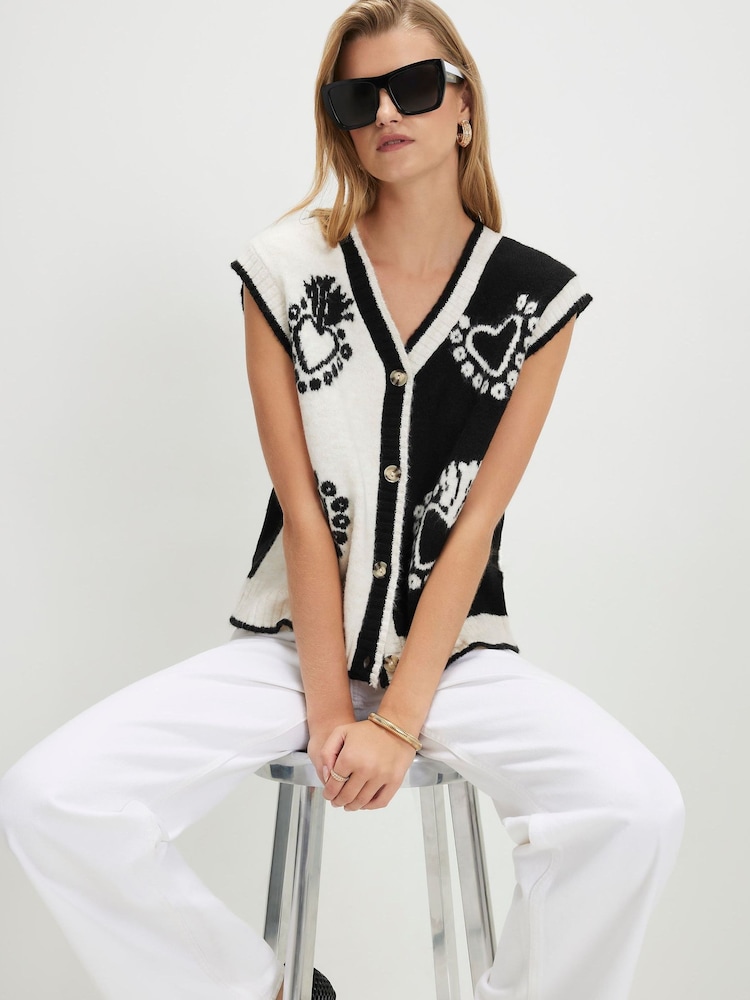 River Island Black Sleeveless Monogram Knitted Waistcoat - Image 4 of 4 River Island Black Sleeveless Monogram Knitted Waistcoat - Image 4 of 4