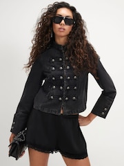 River Island Black Olivia Attwood Military Drummer Denim Jacket - Image 1 of 4