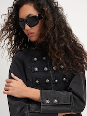 River Island Black Olivia Attwood Military Drummer Denim Jacket - Image 2 of 4
