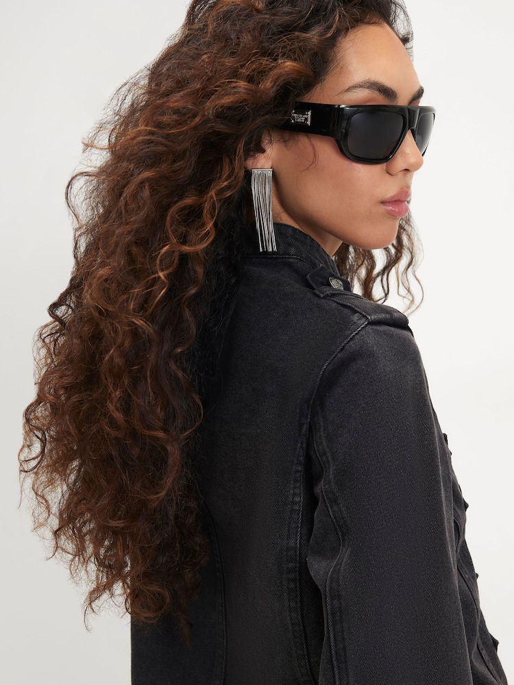 River Island Black Olivia Attwood Military Drummer Denim Jacket - Image 4 of 4