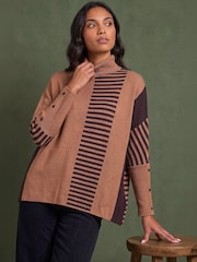 Roman Brown Stripe Colour Block Jumper - Image 1 of 4