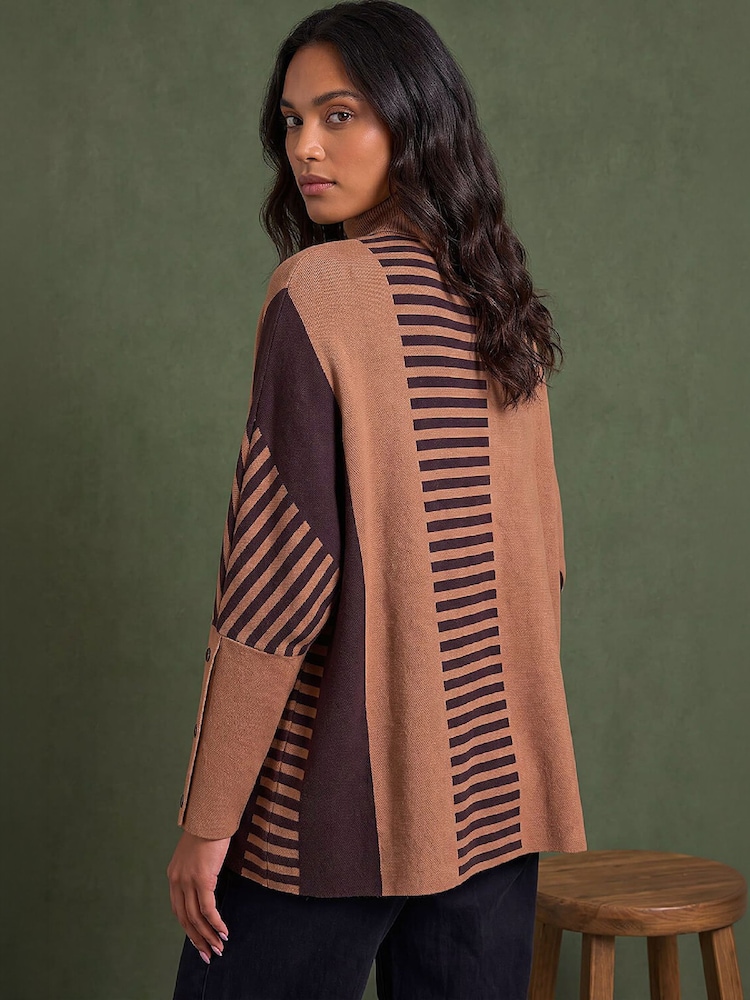 Roman Brown Stripe Colour Block Jumper - Image 4 of 4