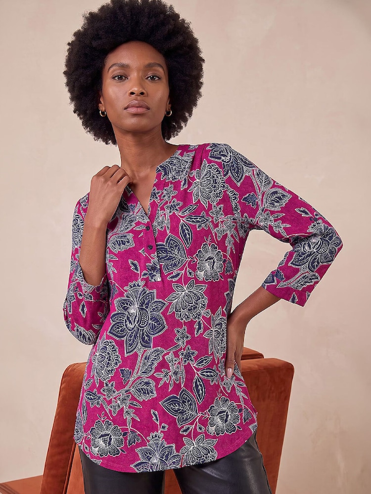 Roman Pink Floral Puff Print Jersey Shirt - Image 1 of 4 Roman Pink Floral Puff Print Jersey Shirt - Image 1 of 4