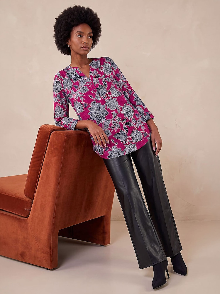 Roman Pink Floral Puff Print Jersey Shirt - Image 2 of 4 Roman Pink Floral Puff Print Jersey Shirt - Image 2 of 4