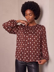Roman Brown Spot Long Sleeve Top - Image 1 of 4