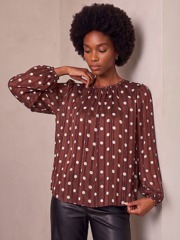 Roman Brown Spot Long Sleeve Top - Image 1 of 4 Roman Brown Spot Long Sleeve Top - Image 1 of 4