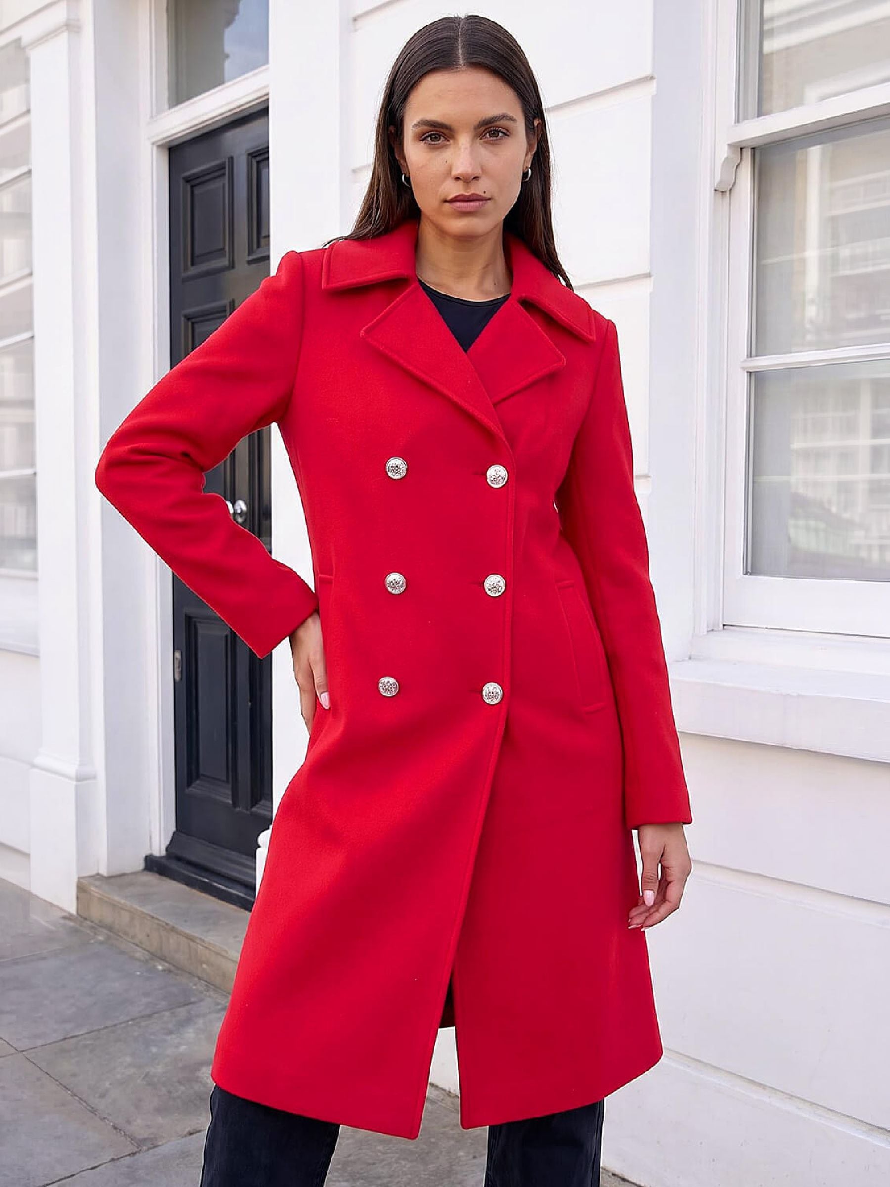 Roman Women's Red Longline Military Coat - Image 1