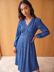Roman Blue Button Through Midi Dress - Image 2 of 4