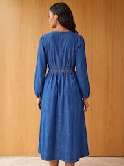 Roman Blue Button Through Midi Dress - Image 3 of 4