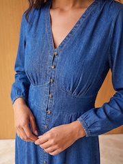 Roman Blue Button Through Midi Dress - Image 4 of 4