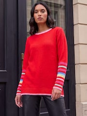Κόκκινο - Roman Contrast Rige Detail Knit Πουλόβερ - Εικόνα 2 από 4