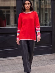 Κόκκινο - Roman Contrast Rige Detail Knit Πουλόβερ - Εικόνα 3 από 4