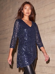 Roman Blue Sequin Asymmetric Hem Top - Image 2 of 4