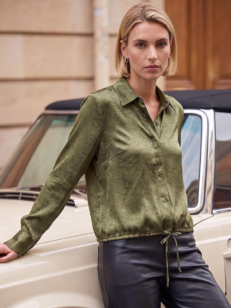 Roman Green Satin Tie Hem Shirt - Image 1 of 4