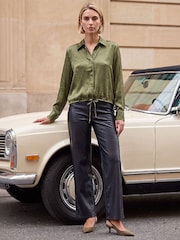 Roman Green Satin Tie Hem Shirt - Image 2 of 4