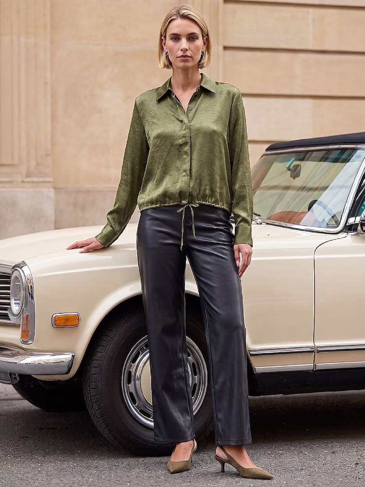 Roman Green Satin Tie Hem Shirt - Image 2 of 4