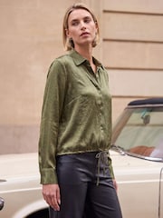 Roman Green Satin Tie Hem Shirt - Image 3 of 4
