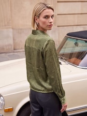 Roman Green Satin Tie Hem Shirt - Image 4 of 4