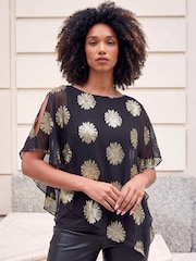 Roman Black Floral Overlay Top - Image 1 of 4