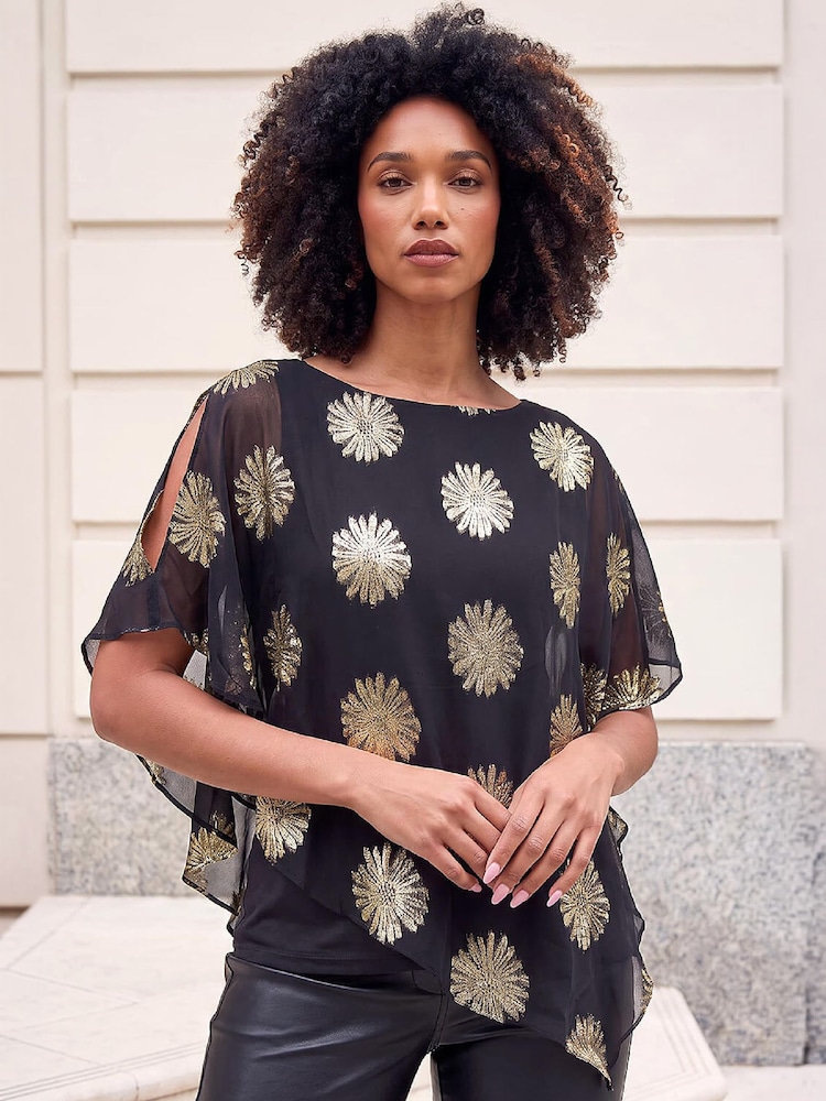 Roman Black Floral Overlay Top - Image 1 of 4 Roman Black Floral Overlay Top - Image 1 of 4