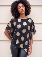 Roman Black Floral Overlay Top - Image 2 of 4