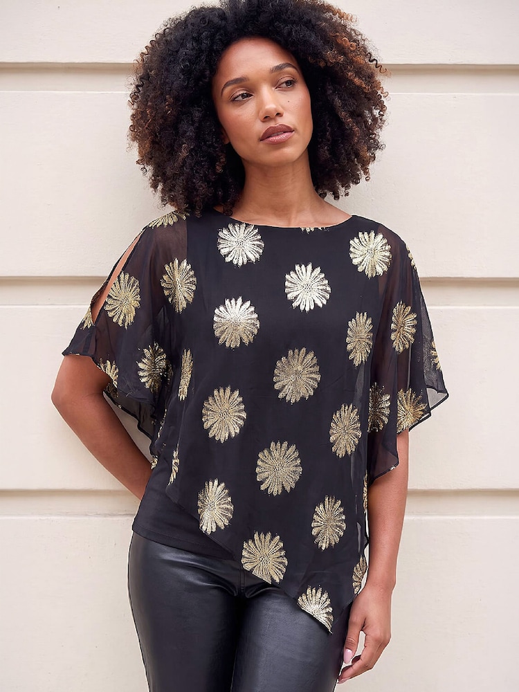 Roman Black Floral Overlay Top - Image 2 of 4 Roman Black Floral Overlay Top - Image 2 of 4